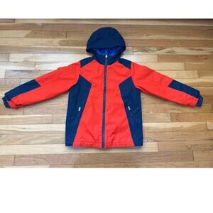 Lands' End Hooded Insulated Jacket Coat Orange & Blue Outerwear Boys Small (8)